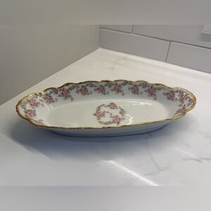 Antique Elite Works Limoges France Oval Serving Dish – Gold Gilt & Pink Roses